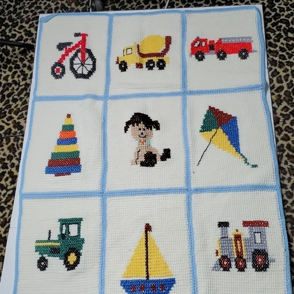 Handmade Grannycore Boys Baby blanket vivid colors